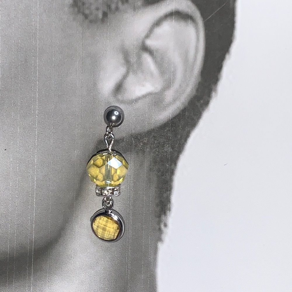 Stainless Steal Stud Post Earrings with November Birthstone and Yellow Glass